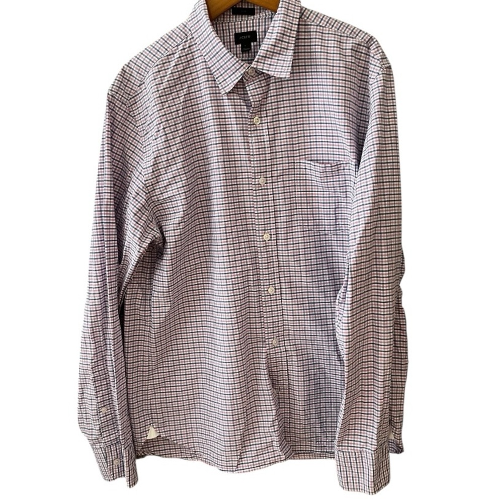 J.Crew Men’s Slim Fit Button-Down Shirt Large – Pink Blue‎ White Plaid Cotton